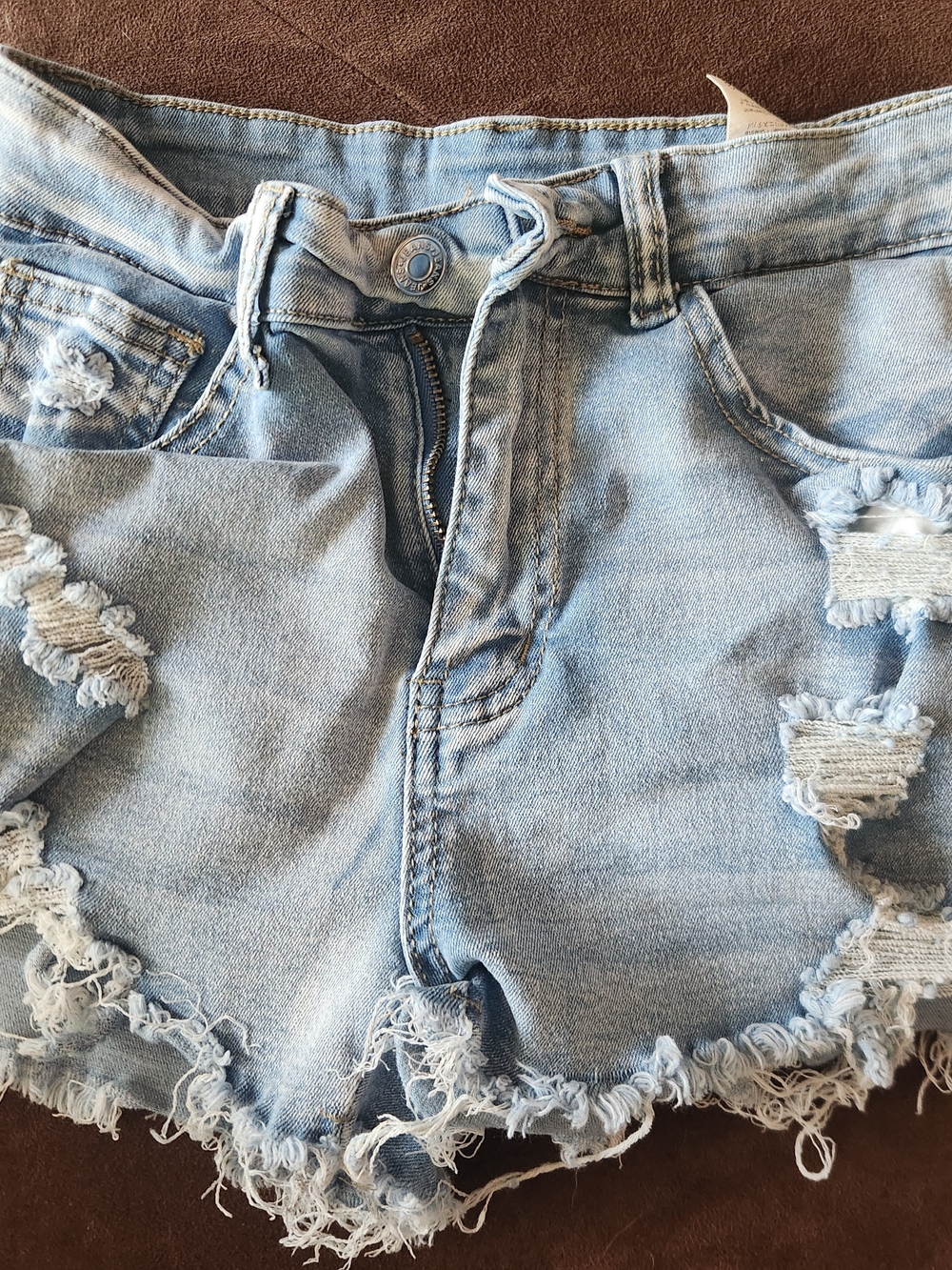 SHEIN Light Blue Distressed Frayed Denim Shorts